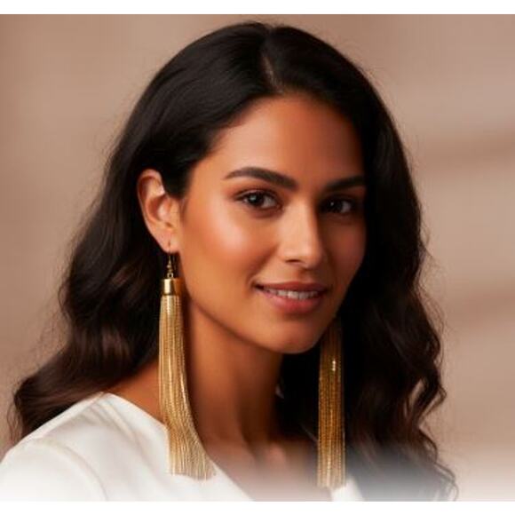 Neiman Marcus Lee Angel Women's Gold Multi Chain Fringe Drama Earrings NWT 135 - Picture 1 of 5